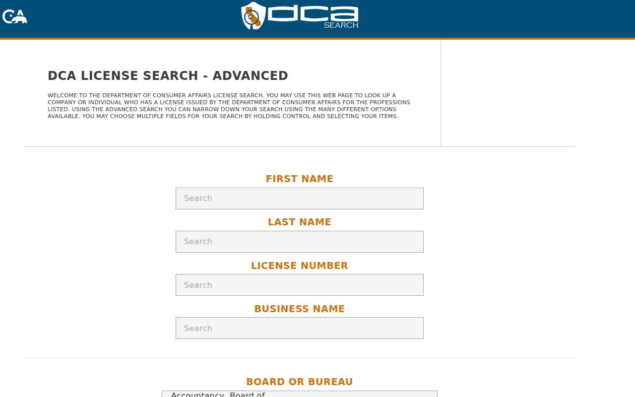Merced County people lookup through California professional license records