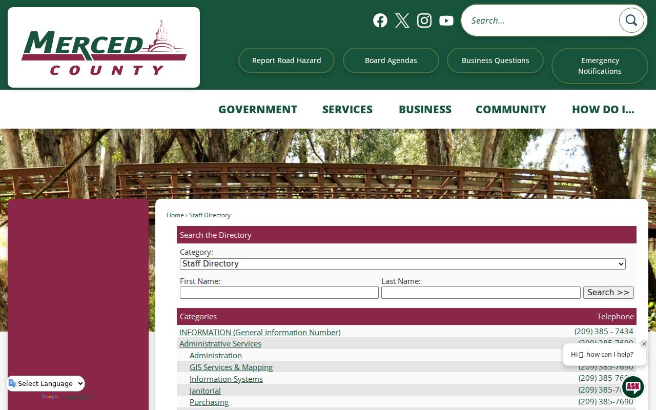 Merced County directory for county staff search