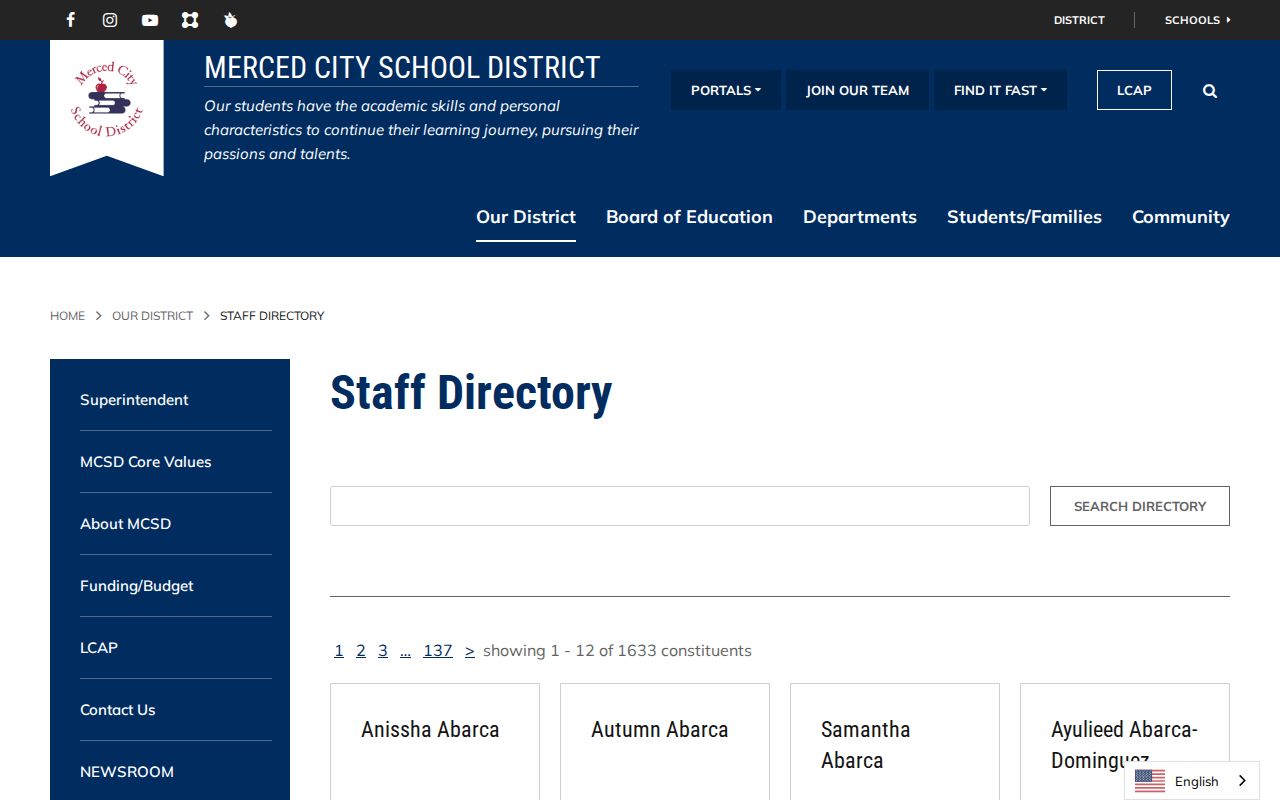 Merced County directory for city school staff