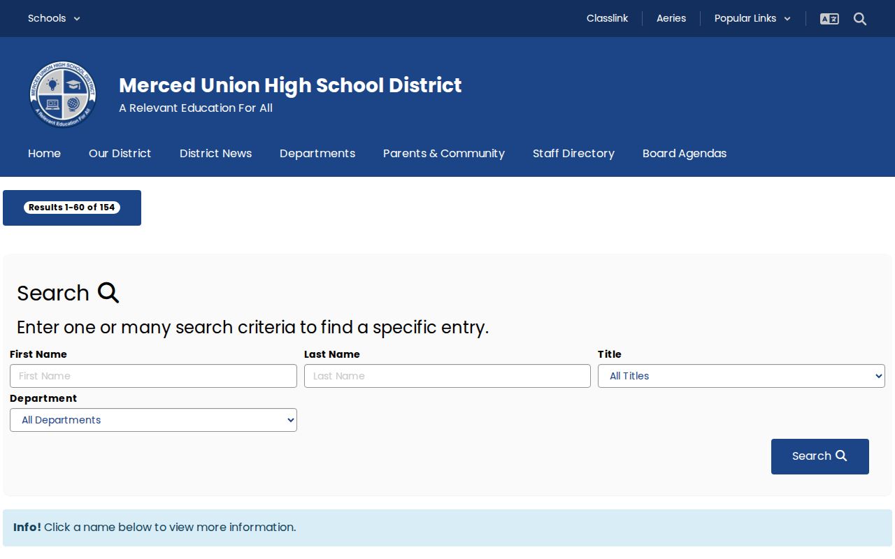 Merced County directory for high school district staff