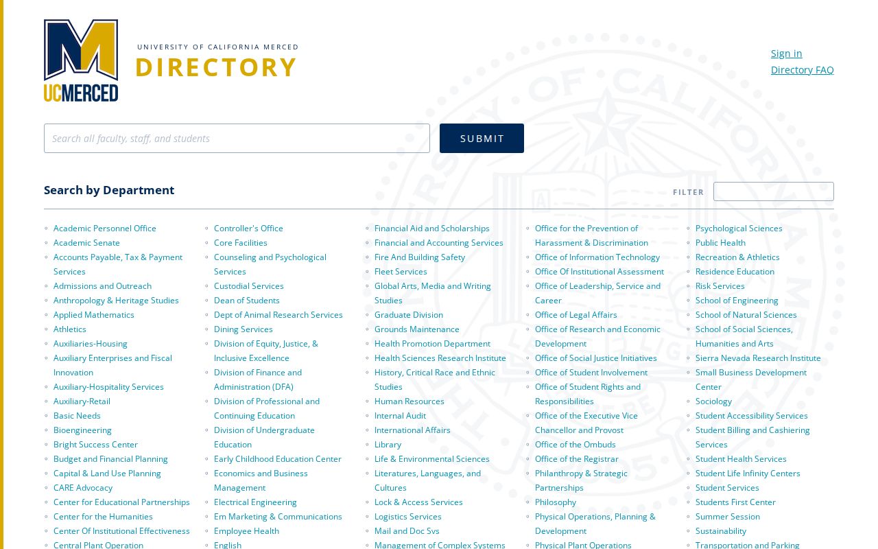 Merced County directory for UC Merced campus contacts