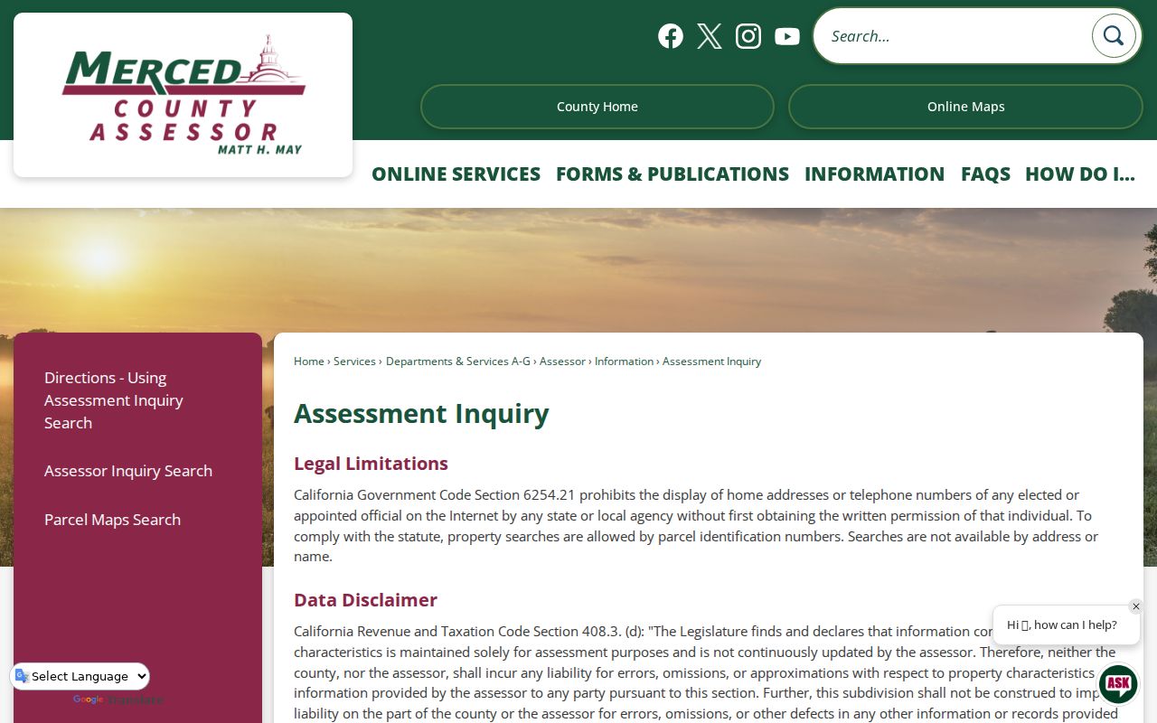 Merced County open records Assessor inquiry privacy limitations