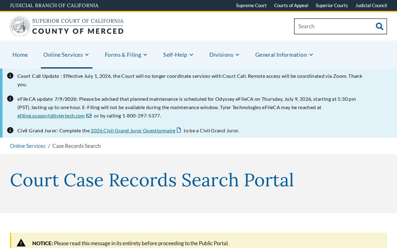 Merced County public records court case access limits