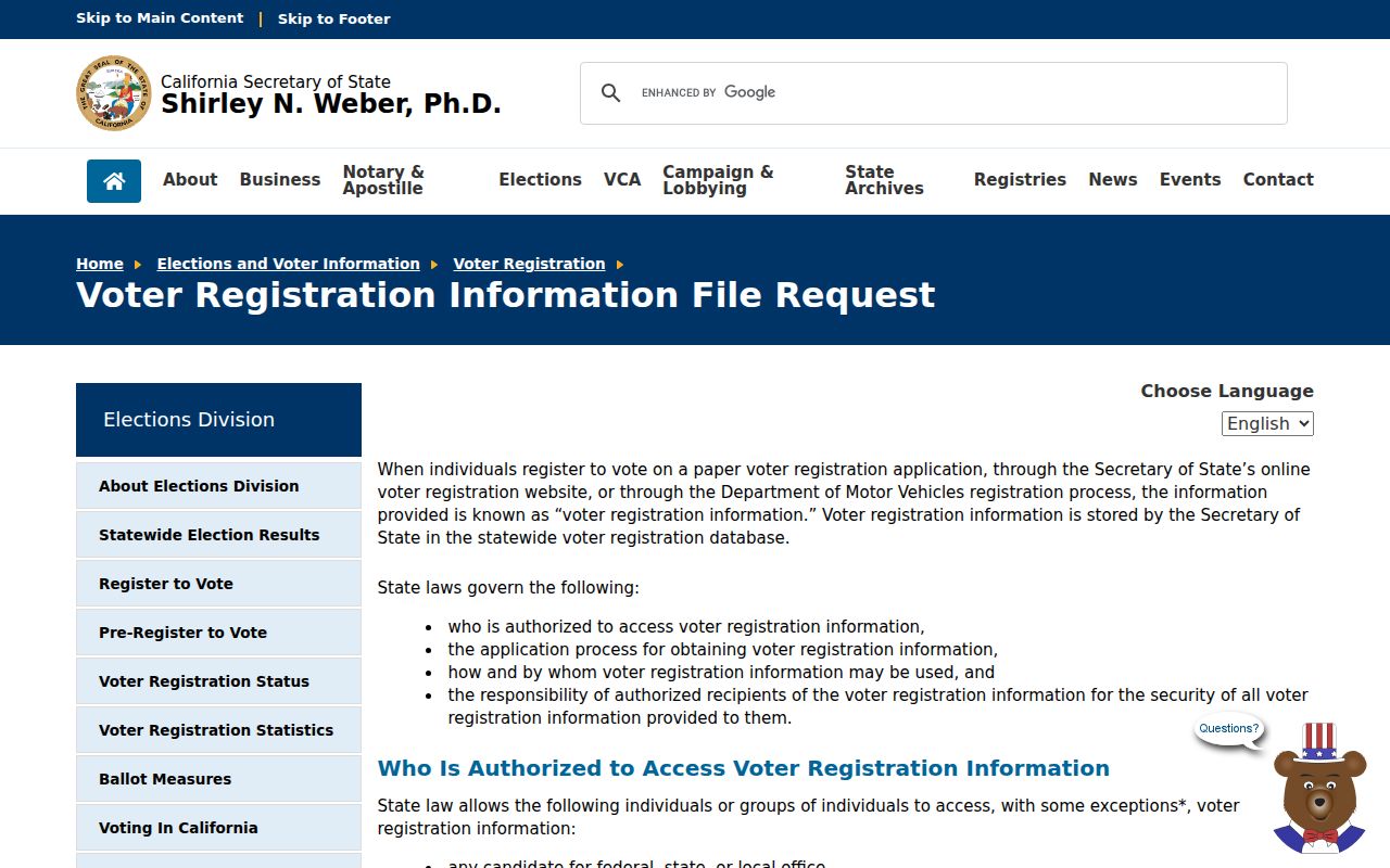 Merced County voter records state voter file request instructions
